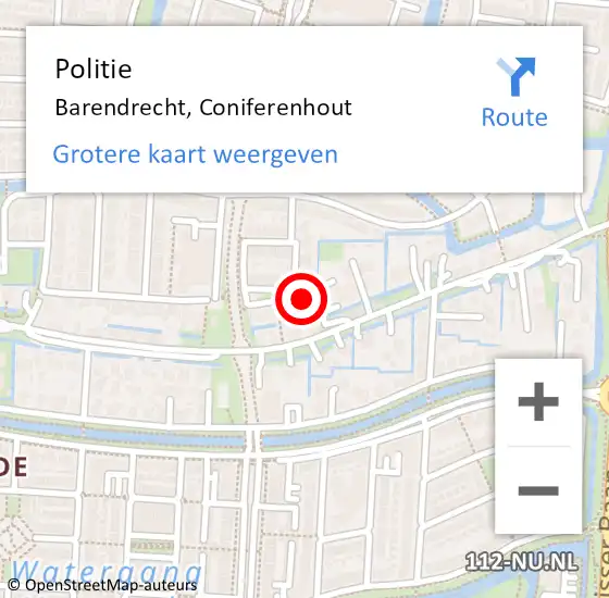 Locatie op kaart van de 112 melding: Politie Barendrecht, Coniferenhout op 11 juni 2023 01:24