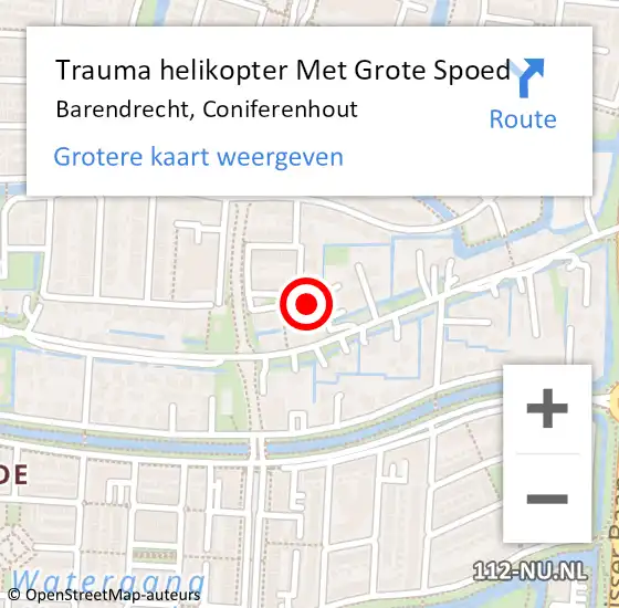 Locatie op kaart van de 112 melding: Trauma helikopter Met Grote Spoed Naar Barendrecht, Coniferenhout op 11 juni 2023 01:25
