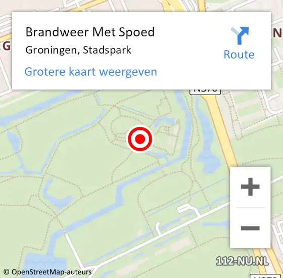 Locatie op kaart van de 112 melding: Brandweer Met Spoed Naar Groningen, Stadspark op 11 juni 2023 01:39