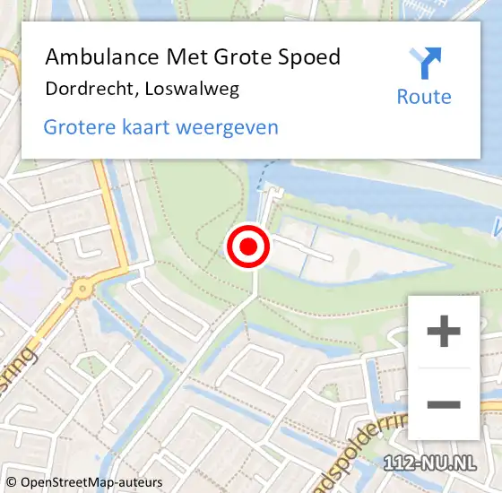 Locatie op kaart van de 112 melding: Ambulance Met Grote Spoed Naar Dordrecht, Loswalweg op 11 juni 2023 02:15
