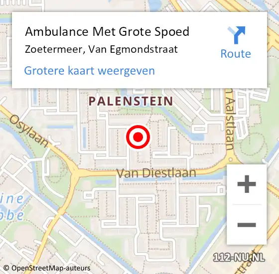 Locatie op kaart van de 112 melding: Ambulance Met Grote Spoed Naar Zoetermeer, Van Egmondstraat op 11 juni 2023 03:04