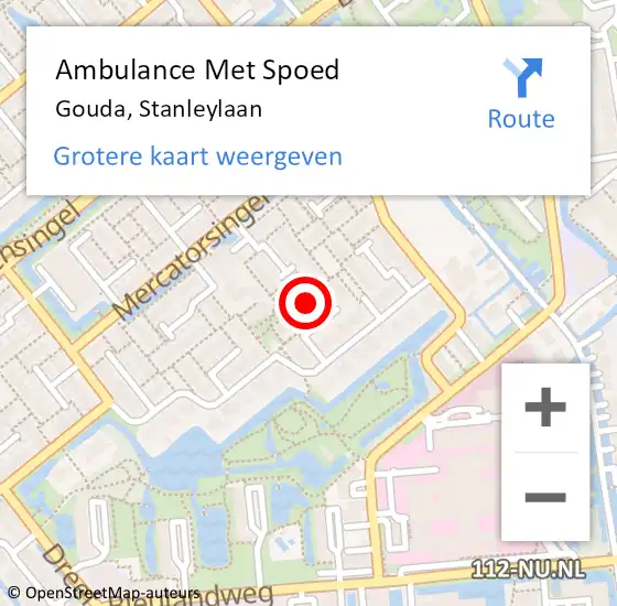 Locatie op kaart van de 112 melding: Ambulance Met Spoed Naar Gouda, Stanleylaan op 11 juni 2023 03:48