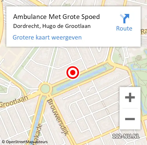 Locatie op kaart van de 112 melding: Ambulance Met Grote Spoed Naar Dordrecht, Hugo de Grootlaan op 11 juni 2023 04:12