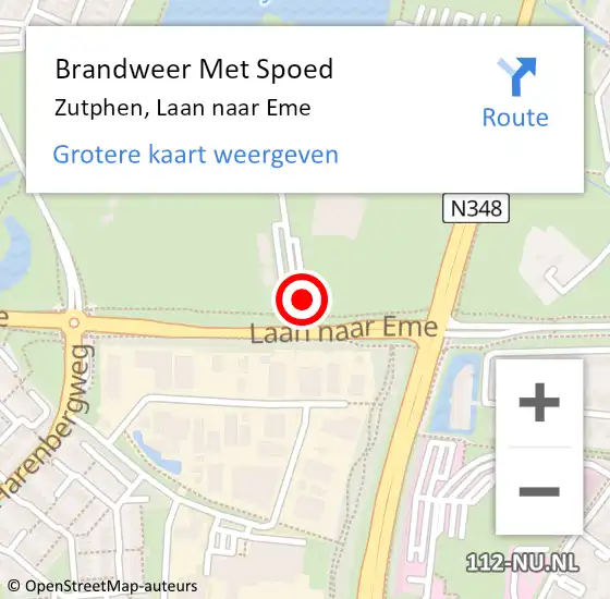 Locatie op kaart van de 112 melding: Brandweer Met Spoed Naar Zutphen, Laan naar Eme op 11 juni 2023 04:35