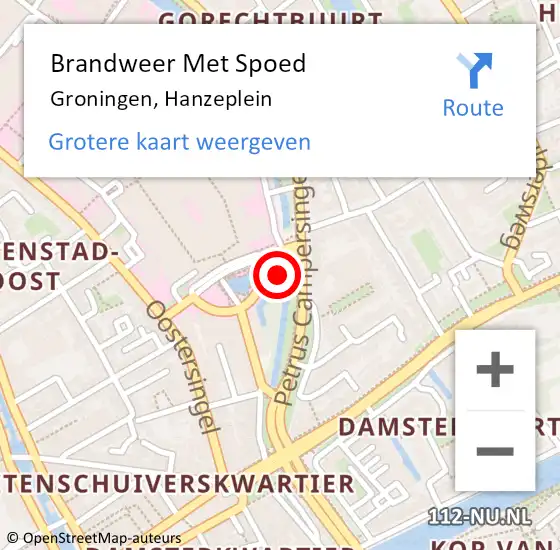 Locatie op kaart van de 112 melding: Brandweer Met Spoed Naar Groningen, Hanzeplein op 11 juni 2023 04:37