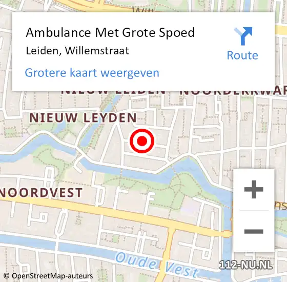 Locatie op kaart van de 112 melding: Ambulance Met Grote Spoed Naar Leiden, Willemstraat op 11 juni 2023 04:37