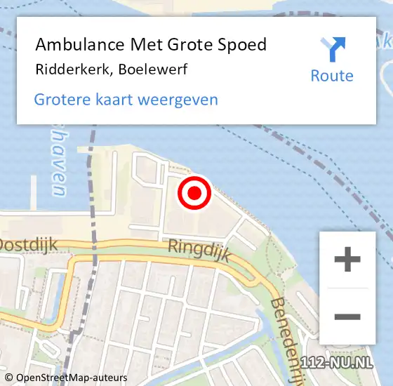 Locatie op kaart van de 112 melding: Ambulance Met Grote Spoed Naar Ridderkerk, Boelewerf op 11 juni 2023 05:05