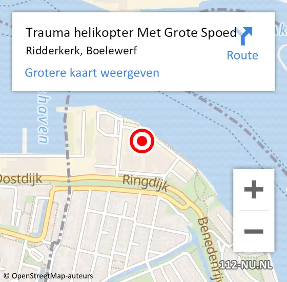 Locatie op kaart van de 112 melding: Trauma helikopter Met Grote Spoed Naar Ridderkerk, Boelewerf op 11 juni 2023 05:05