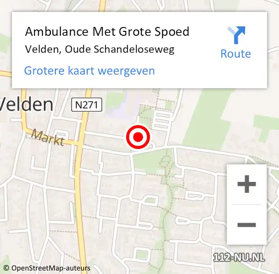 Locatie op kaart van de 112 melding: Ambulance Met Grote Spoed Naar Velden, Oude Schandeloseweg op 11 juni 2023 06:40