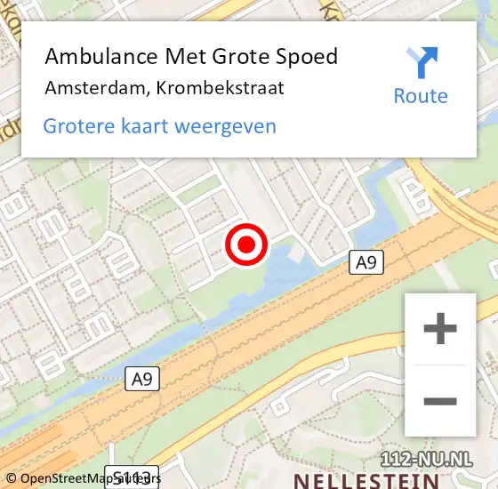 Locatie op kaart van de 112 melding: Ambulance Met Grote Spoed Naar Amsterdam, Krombekstraat op 11 juni 2023 06:54