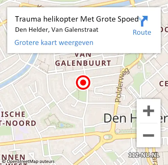 Locatie op kaart van de 112 melding: Trauma helikopter Met Grote Spoed Naar Den Helder, Van Galenstraat op 11 juni 2023 07:49