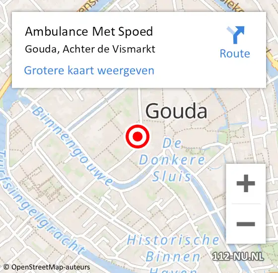 Locatie op kaart van de 112 melding: Ambulance Met Spoed Naar Gouda, Achter de Vismarkt op 11 juni 2023 08:23