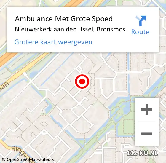 Locatie op kaart van de 112 melding: Ambulance Met Grote Spoed Naar Nieuwerkerk aan den IJssel, Bronsmos op 11 juni 2023 10:08
