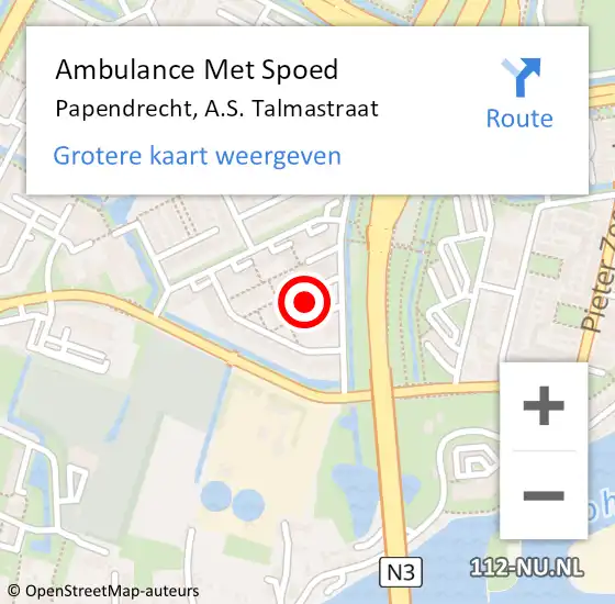 Locatie op kaart van de 112 melding: Ambulance Met Spoed Naar Papendrecht, A.S. Talmastraat op 11 juni 2023 10:22