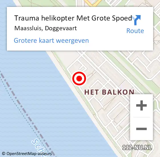 Locatie op kaart van de 112 melding: Trauma helikopter Met Grote Spoed Naar Maassluis, Doggevaart op 11 juni 2023 11:12