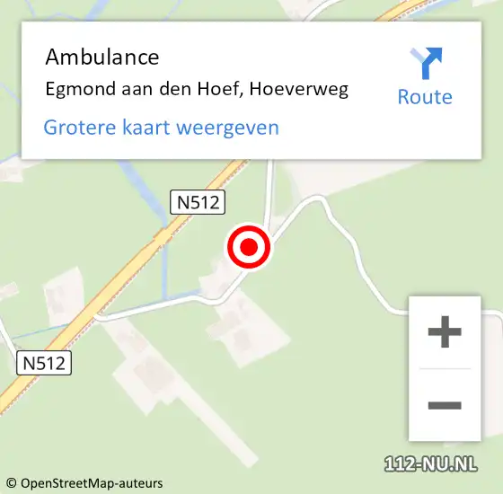 Locatie op kaart van de 112 melding: Ambulance Egmond aan den Hoef, Hoeverweg op 11 juni 2023 11:23