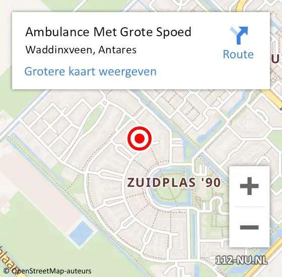 Locatie op kaart van de 112 melding: Ambulance Met Grote Spoed Naar Waddinxveen, Antares op 11 juni 2023 11:28