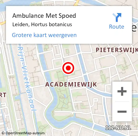 Locatie op kaart van de 112 melding: Ambulance Met Spoed Naar Leiden, Hortus botanicus op 11 juni 2023 11:30