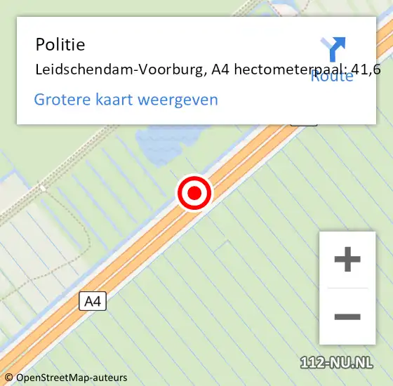 Locatie op kaart van de 112 melding: Politie Leidschendam-Voorburg, A4 hectometerpaal: 41,6 op 11 juni 2023 12:11