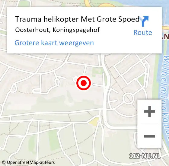 Locatie op kaart van de 112 melding: Trauma helikopter Met Grote Spoed Naar Oosterhout, Koningspagehof op 11 juni 2023 12:17