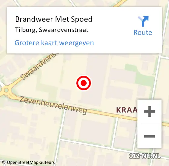 Locatie op kaart van de 112 melding: Brandweer Met Spoed Naar Tilburg, Swaardvenstraat op 11 juni 2023 12:33