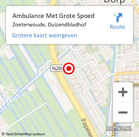 Locatie op kaart van de 112 melding: Ambulance Met Grote Spoed Naar Zoeterwoude, Duizendbladhof op 11 juni 2023 12:57