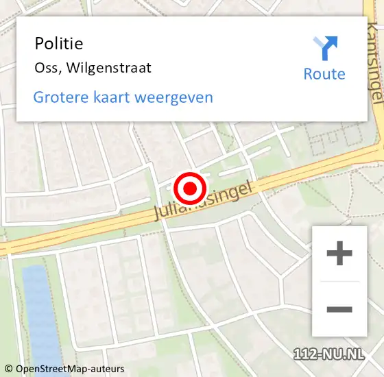 Locatie op kaart van de 112 melding: Politie Oss, Wilgenstraat op 11 juni 2023 13:13