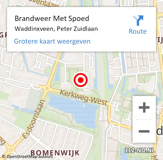 Locatie op kaart van de 112 melding: Brandweer Met Spoed Naar Waddinxveen, Peter Zuidlaan op 11 juni 2023 13:35