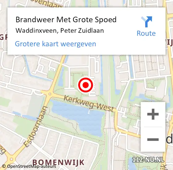 Locatie op kaart van de 112 melding: Brandweer Met Grote Spoed Naar Waddinxveen, Peter Zuidlaan op 11 juni 2023 13:36