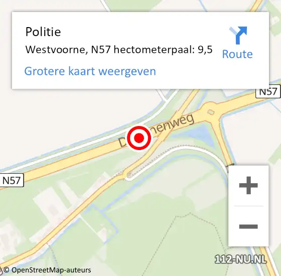 Locatie op kaart van de 112 melding: Politie Westvoorne, N57 hectometerpaal: 9,5 op 11 juni 2023 14:06