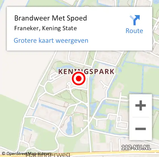 Locatie op kaart van de 112 melding: Brandweer Met Spoed Naar Franeker, Kening State op 11 juni 2023 14:08