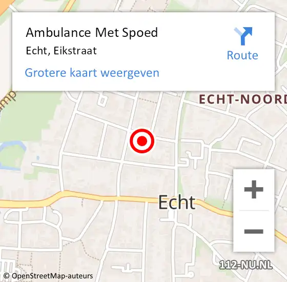 Locatie op kaart van de 112 melding: Ambulance Met Spoed Naar Echt, Eikstraat op 11 juni 2023 14:15