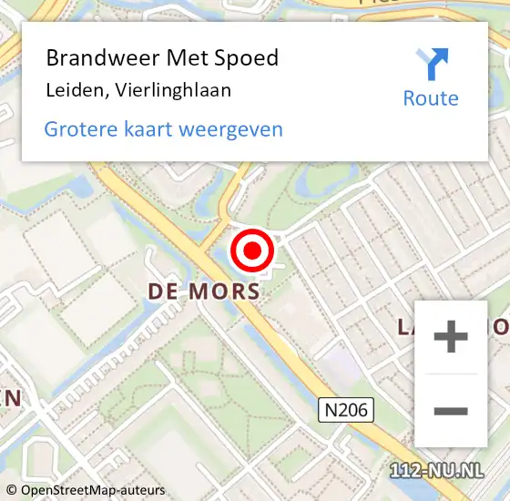 Locatie op kaart van de 112 melding: Brandweer Met Spoed Naar Leiden, Vierlinghlaan op 11 juni 2023 14:36