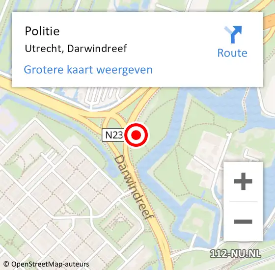 Locatie op kaart van de 112 melding: Politie Utrecht, Darwindreef op 11 juni 2023 14:40