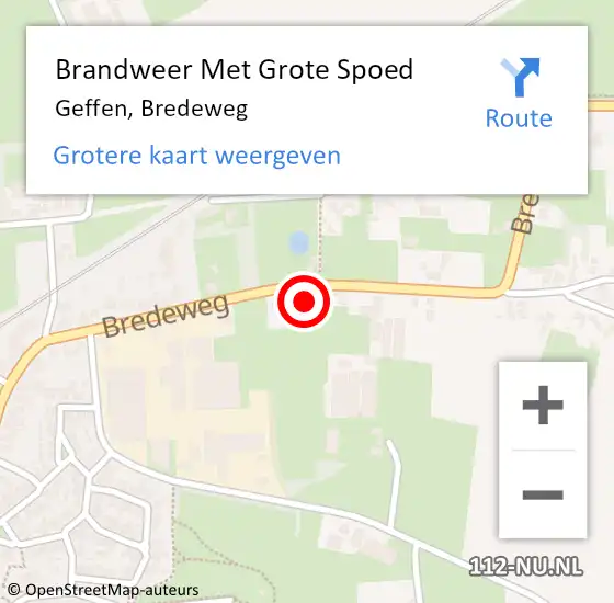 Locatie op kaart van de 112 melding: Brandweer Met Grote Spoed Naar Geffen, Bredeweg op 11 juni 2023 14:52