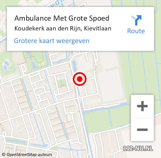 Locatie op kaart van de 112 melding: Ambulance Met Grote Spoed Naar Koudekerk aan den Rijn, Kievitlaan op 11 juni 2023 14:59