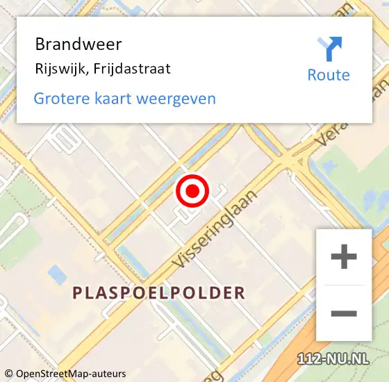 Locatie op kaart van de 112 melding: Brandweer Rijswijk, Frijdastraat op 11 juni 2023 15:10
