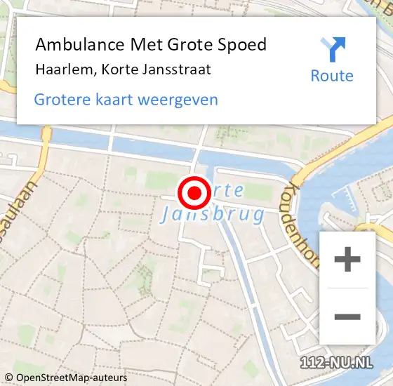 Locatie op kaart van de 112 melding: Ambulance Met Grote Spoed Naar Haarlem, Korte Jansstraat op 11 juni 2023 15:15