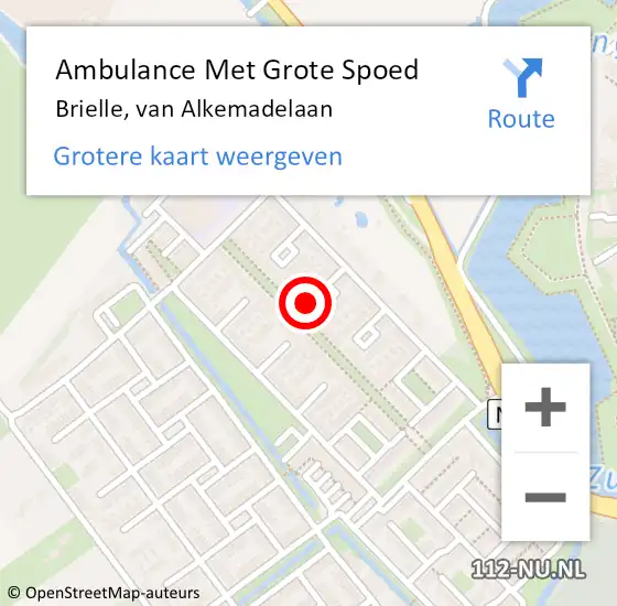 Locatie op kaart van de 112 melding: Ambulance Met Grote Spoed Naar Brielle, van Alkemadelaan op 11 juni 2023 15:25