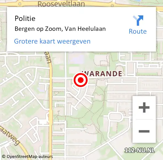 Locatie op kaart van de 112 melding: Politie Bergen op Zoom, Van Heelulaan op 11 juni 2023 15:38