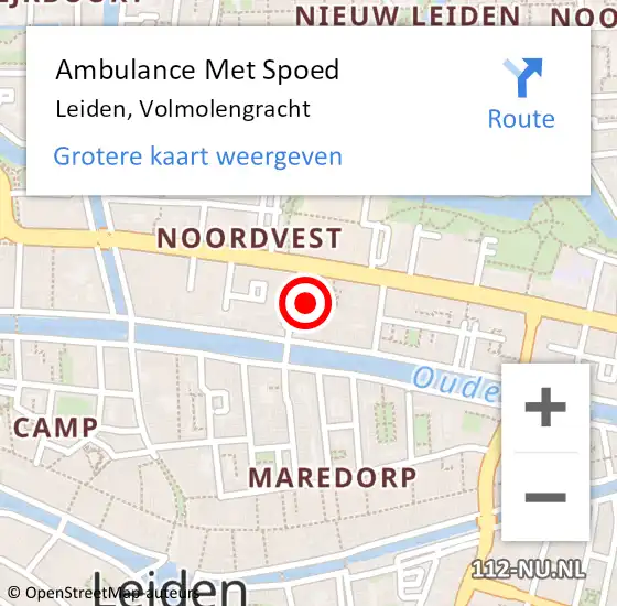 Locatie op kaart van de 112 melding: Ambulance Met Spoed Naar Leiden, Volmolengracht op 11 juni 2023 15:55