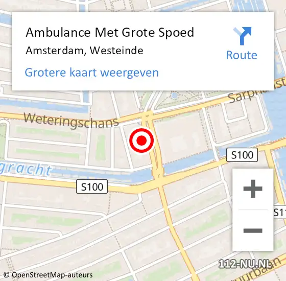 Locatie op kaart van de 112 melding: Ambulance Met Grote Spoed Naar Amsterdam, Westeinde op 11 juni 2023 16:13