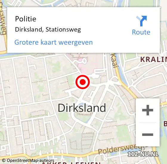 Locatie op kaart van de 112 melding: Politie Dirksland, Stationsweg op 11 juni 2023 17:04