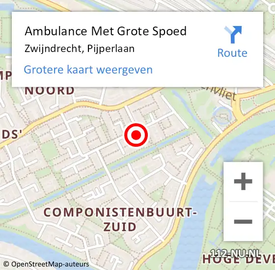 Locatie op kaart van de 112 melding: Ambulance Met Grote Spoed Naar Zwijndrecht, Pijperlaan op 11 juni 2023 17:48