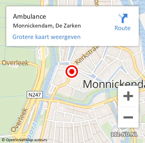 Locatie op kaart van de 112 melding: Ambulance Monnickendam, De Zarken op 11 juni 2023 17:56