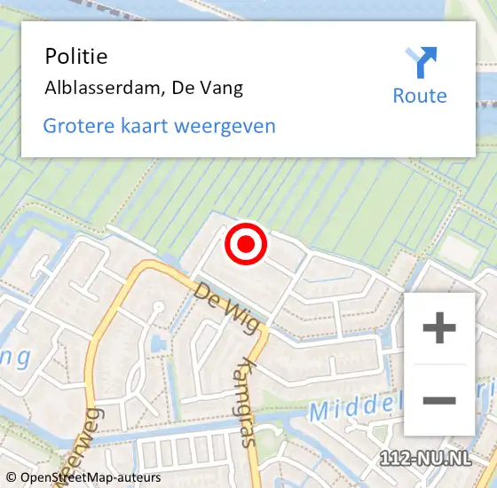 Locatie op kaart van de 112 melding: Politie Alblasserdam, De Vang op 11 juni 2023 17:56