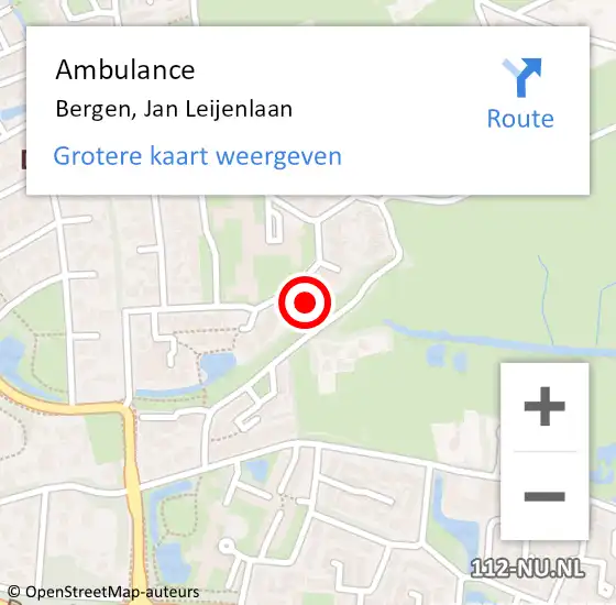 Locatie op kaart van de 112 melding: Ambulance Bergen, Jan Leijenlaan op 11 juni 2023 18:02