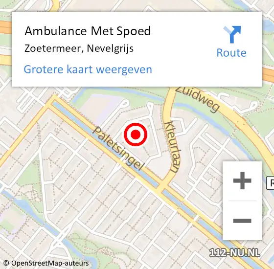 Locatie op kaart van de 112 melding: Ambulance Met Spoed Naar Zoetermeer, Nevelgrijs op 11 juni 2023 18:18