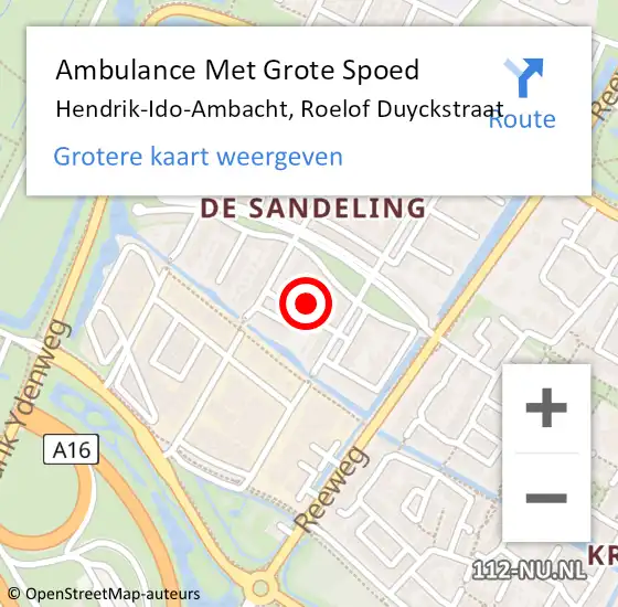 Locatie op kaart van de 112 melding: Ambulance Met Grote Spoed Naar Hendrik-Ido-Ambacht, Roelof Duyckstraat op 11 juni 2023 18:25