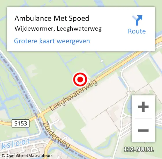 Locatie op kaart van de 112 melding: Ambulance Met Spoed Naar Wijdewormer, Leeghwaterweg op 11 juni 2023 18:26